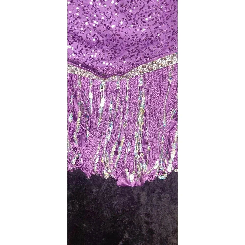 Weissman Sequin Fringe Leotard Dress Dance Costume SC Purple Jazz Tap Recital